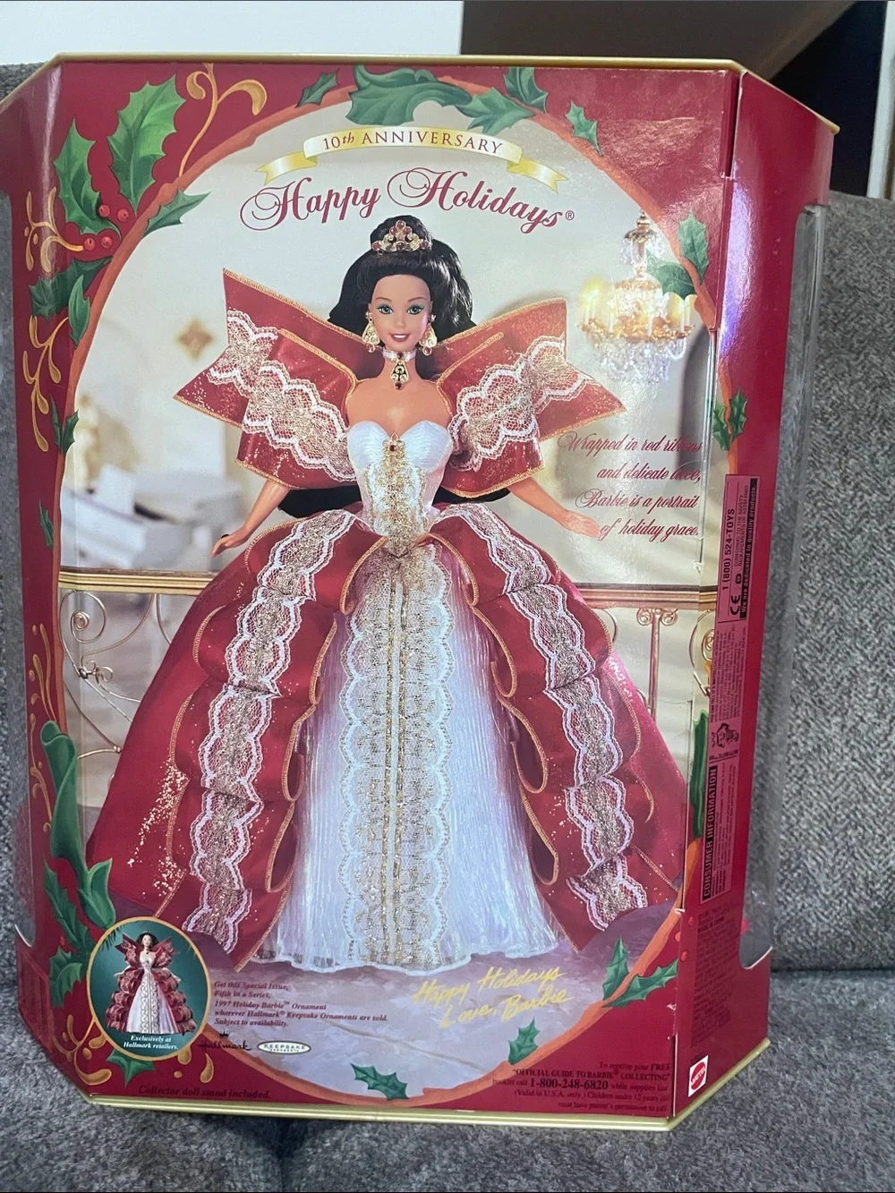 1997 Barbie Holiday Special Edition Doll - Red, White & Gold Festive Gown